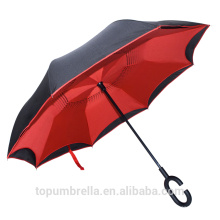 2017 Wholesale New Invention Double Layer Reverse Inverted Umbrella With C Handle